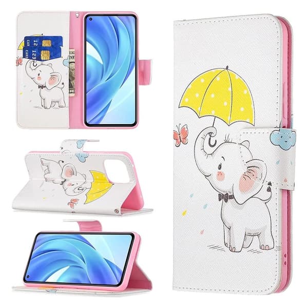 Plånboksfodral Xiaomi Mi 11 Lite - Elefant med Paraply