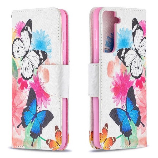 Lompakkokotelo Samsung Galaxy S22 - Värikkäitä Perhosia