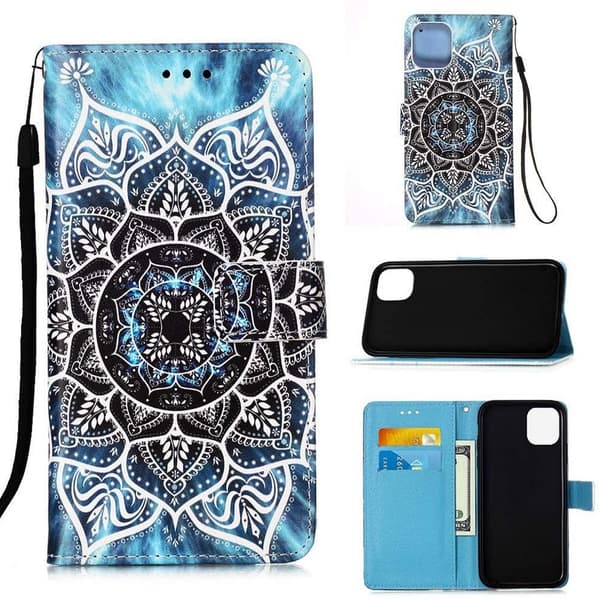 Lompakkokotelo iPhone 13 Pro - Sininen Mandala