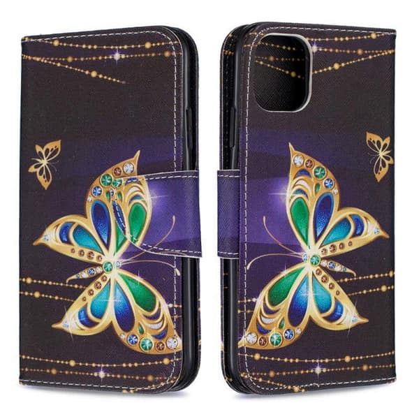 Lompakkokotelo iPhone 14 Plus - Kultainen Perhonen