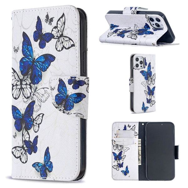 Lompakkokotelo iPhone 12 Pro - Siniset Ja Valkoiset Perhoset