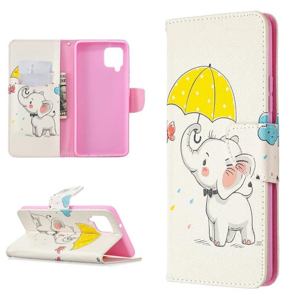 Plånboksfodral Samsung Galaxy A12 - Elefant med Paraply