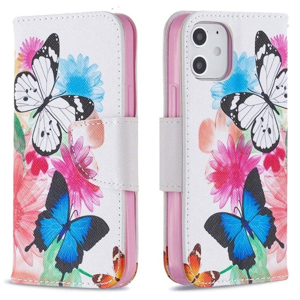 Lompakkokotelo iPhone 12 Mini - Värikkäitä Perhosia