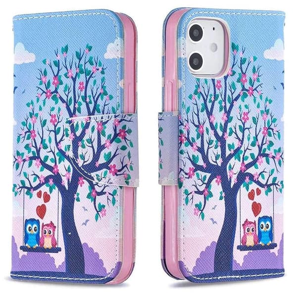 Lompakkokotelo iPhone 12 Mini - Pöllöt Keinussa
