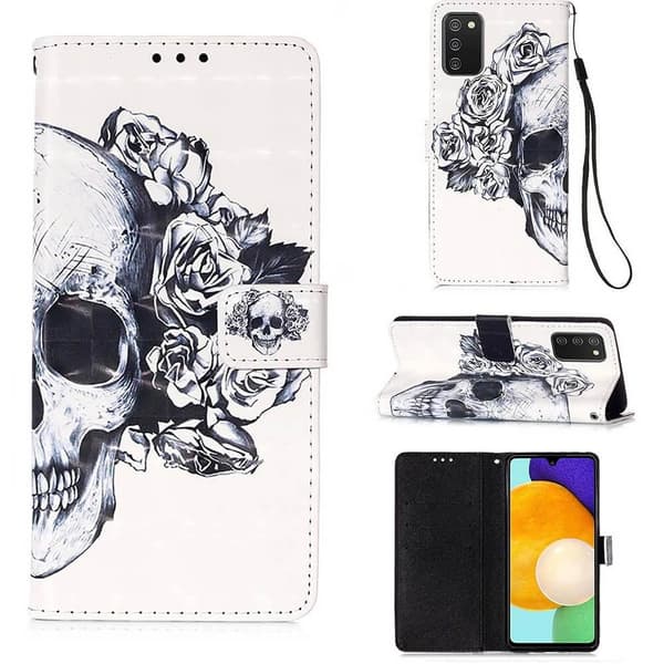 Lompakkokotelo Samsung Galaxy A03s - Pääkallo / Ruutu