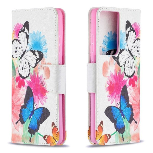 Plånboksfodral Samsung Galaxy S21 Ultra – Färgglada Fjärilar