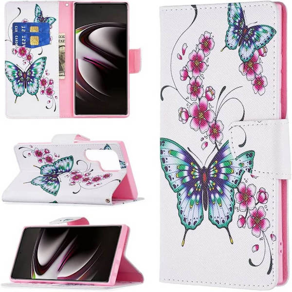 Plånboksfodral Samsung Galaxy S24 Ultra - Fjärilar och Blommor