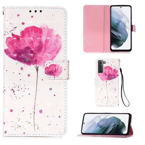 Lompakkokotelo Samsung Galaxy S21 - Vaaleanpunainen Kukka