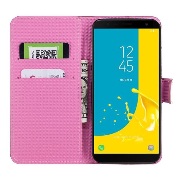 Plånboksfodral Samsung Galaxy J4 Plus - Vit med Fjärilar