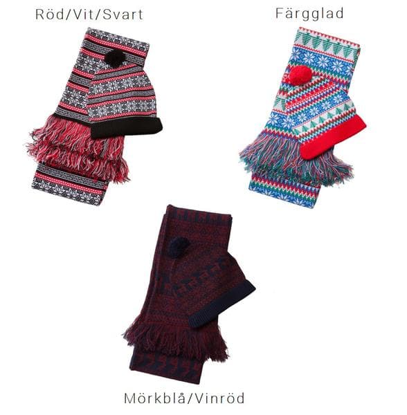 Juligt set med Mössa & Halsduk - 3 olika färger Mörkblå/Vinröd