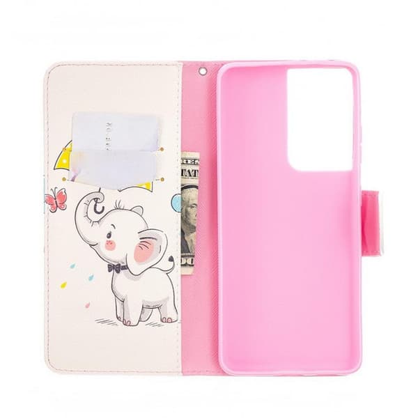 Plånboksfodral Samsung Galaxy S21 Ultra – Elefant med Paraply