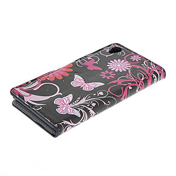 Plånboksfodral Sony Xperia Z3 - Svart med Fjärilar & Blommor