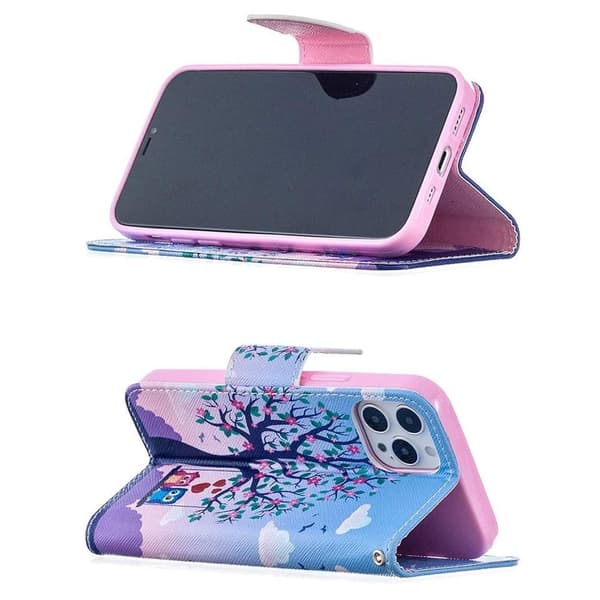 Lompakkokotelo iPhone 14 Pro Max - Pöllöt Keinussa