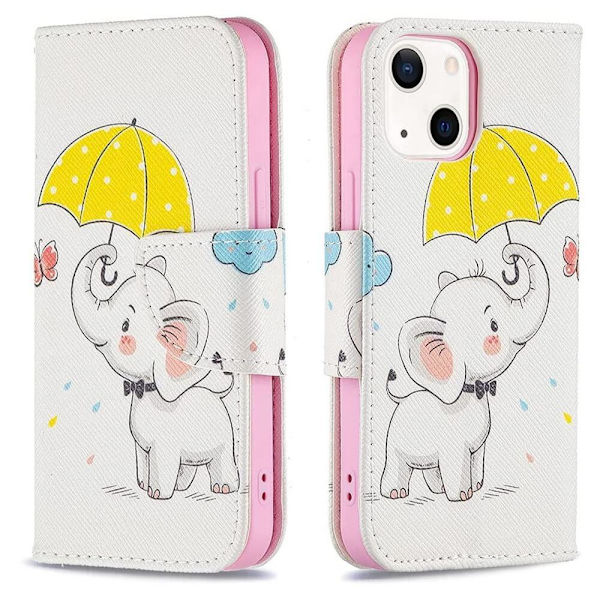 Lompakkokotelo iPhone 14 Plus - Elefantti Sateenvarjolla