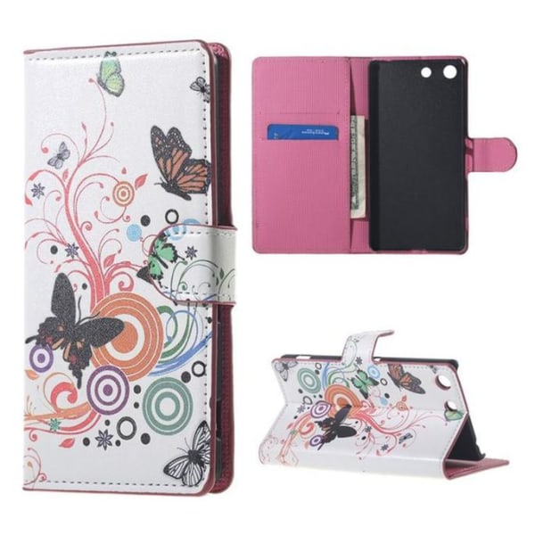 Plånboksfodral Sony Xperia M5 - Vit med Fjärilar