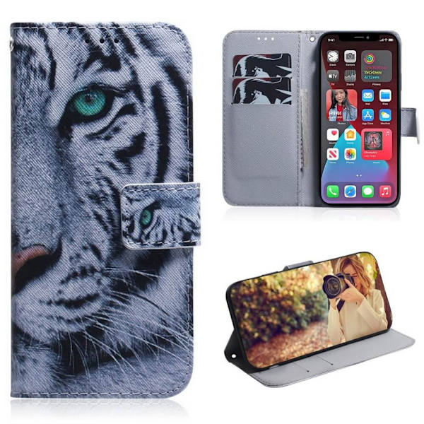 Plånboksfodral iPhone 14 Plus – Vit Tiger