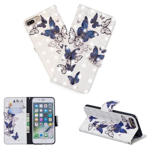 Plånboksfodral iPhone 7 Plus – Blåa och Vita Fjärilar