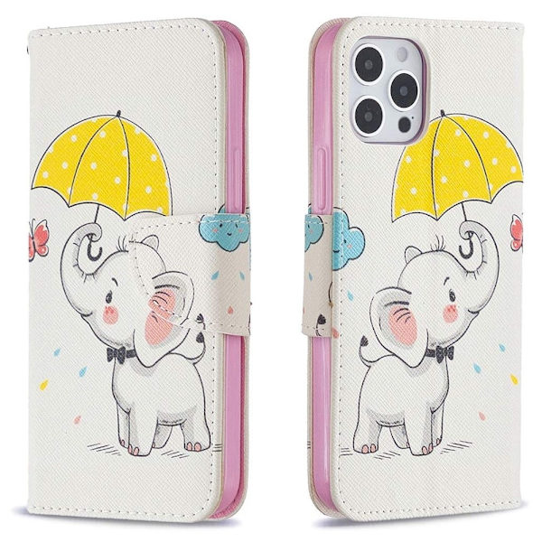 Lompakkokotelo iPhone 15 Pro Max - Elefantti Sateenvarjolla