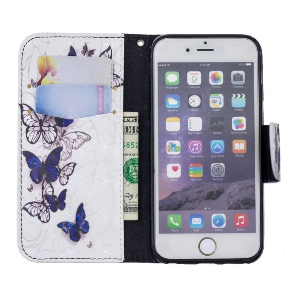 Plånboksfodral Apple iPhone 7 – Blåa och Vita Fjärilar