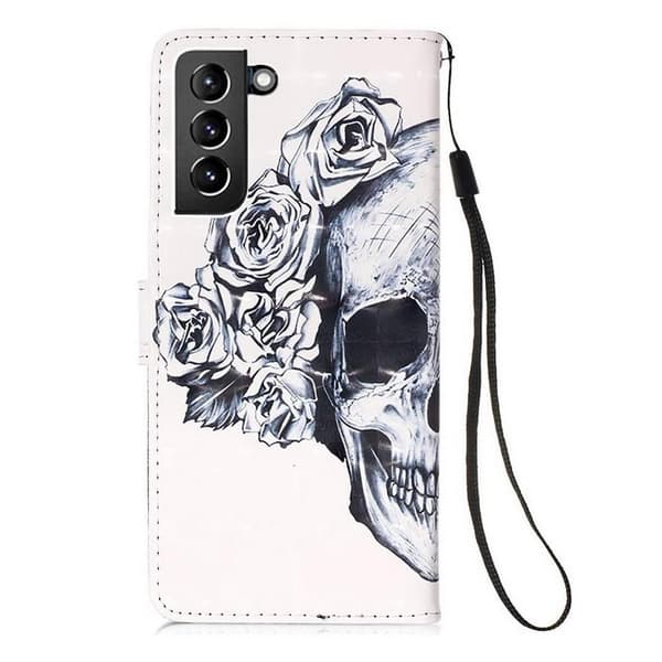 Plånboksfodral Samsung Galaxy S21 – Döskalle / Rosor