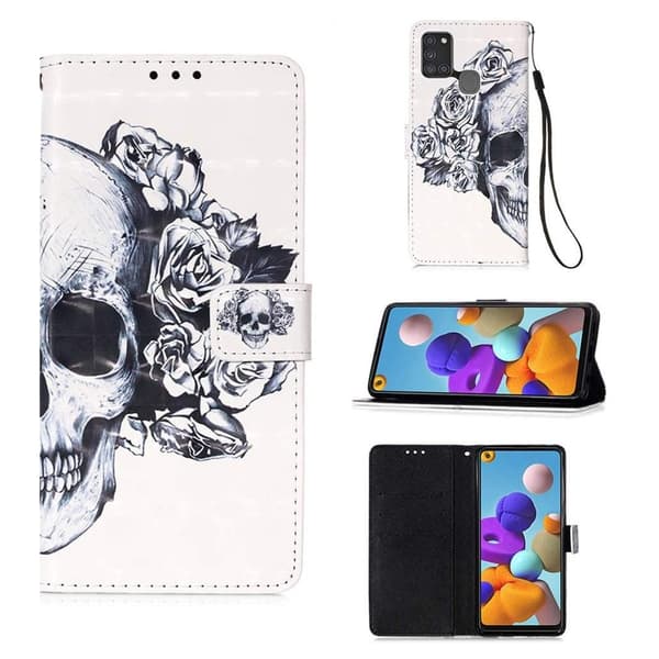 Plånboksfodral Samsung Galaxy A21s – Döskalle / Rosor