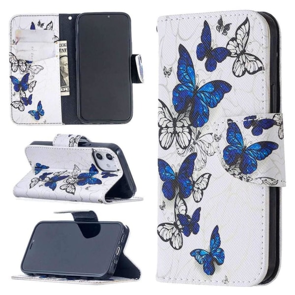 Lompakkokotelo iPhone 12 - Siniset Ja Valkoiset Perhoset