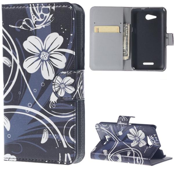 Plånboksfodral Sony Xperia E4g - Svart med Blommor