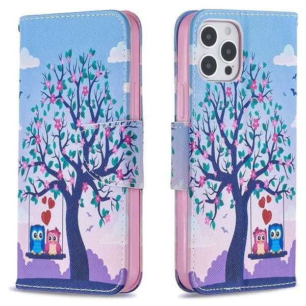Plånboksfodral iPhone 14 Pro Max – Ugglor på Gunga