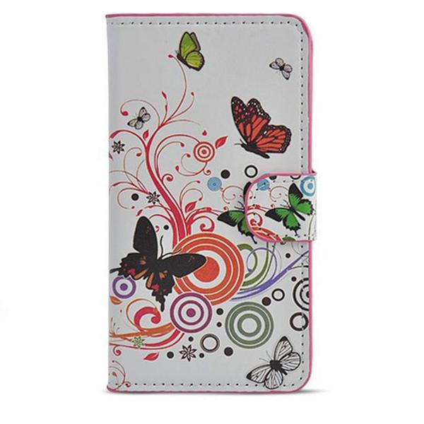 Plånboksfodral Sony Xperia M2 - Vit med Fjärilar & Blommor