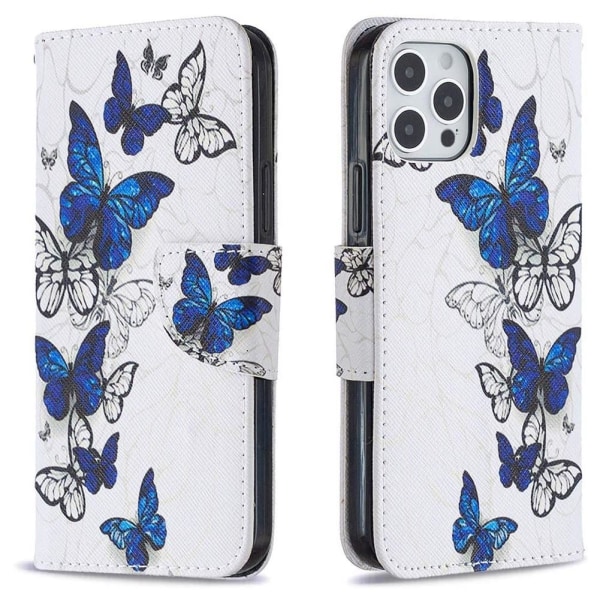 Lompakkokotelo iPhone 12 Pro Max - Siniset Ja Valkoiset Perhoset