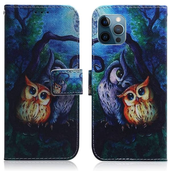 Lompakkokotelo iPhone 12 Pro - Pöllöt Kuunvalossa