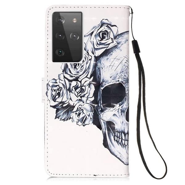 Plånboksfodral Samsung Galaxy S21 Ultra – Döskalle / Rosor