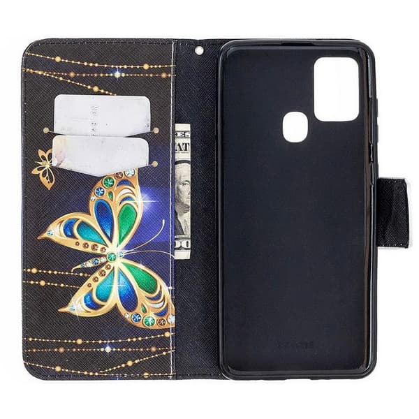 Lompakkokotelo Samsung Galaxy A21s - Kultainen Perhonen