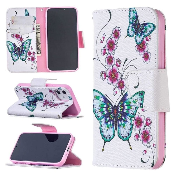 Lompakkokotelo iPhone 12 - Perhosia Ja Kukkia