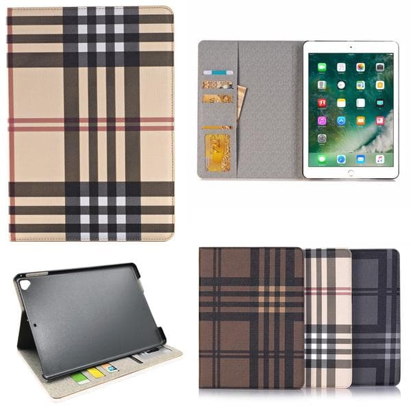 Plånboksfodral iPad 9,7" (2017/2018) - Rutmönster, 3 Färger Brun
