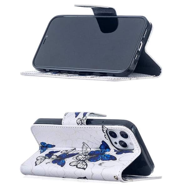 Lompakkokotelo iPhone 14 Pro - Siniset Ja Valkoiset Perhoset
