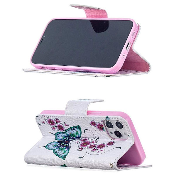 Plånboksfodral iPhone 14 Pro Max – Fjärilar och Blommor