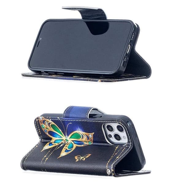 Lompakkokotelo iPhone 14 Pro - Kultainen Perhonen