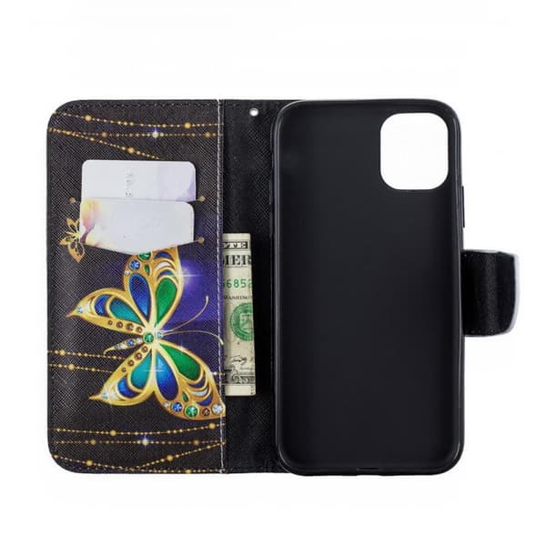 Lompakkokotelo iPhone 14 Plus - Kultainen Perhonen