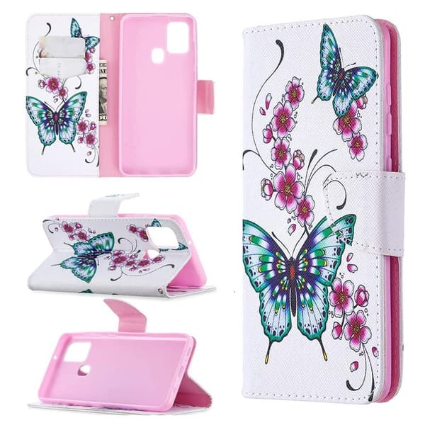 Plånboksfodral Samsung Galaxy A21s – Fjärilar och Blommor