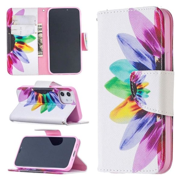 Lompakkokotelo iPhone 12 Mini - Värikäs Kukka
