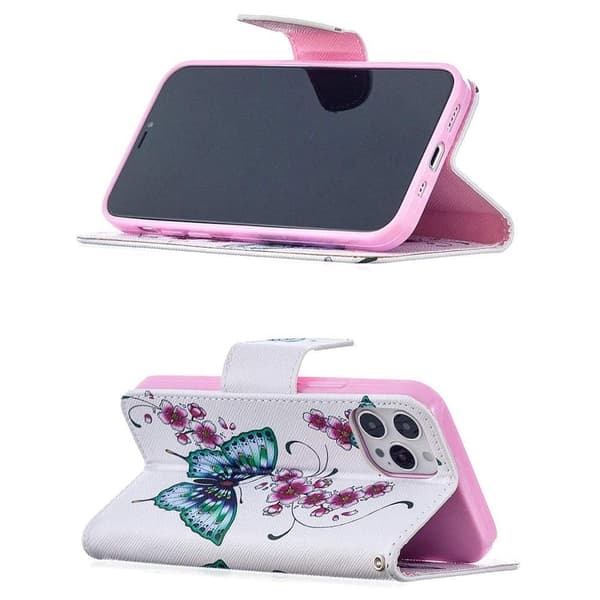 Lompakkokotelo iPhone 13 Pro - Perhosia Ja Kukkia