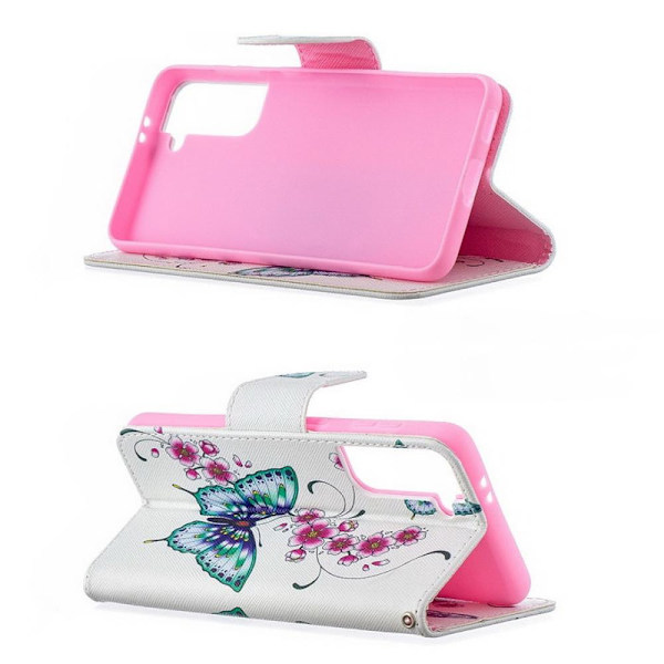Plånboksfodral Samsung Galaxy S21 Plus – Fjärilar och Blommor