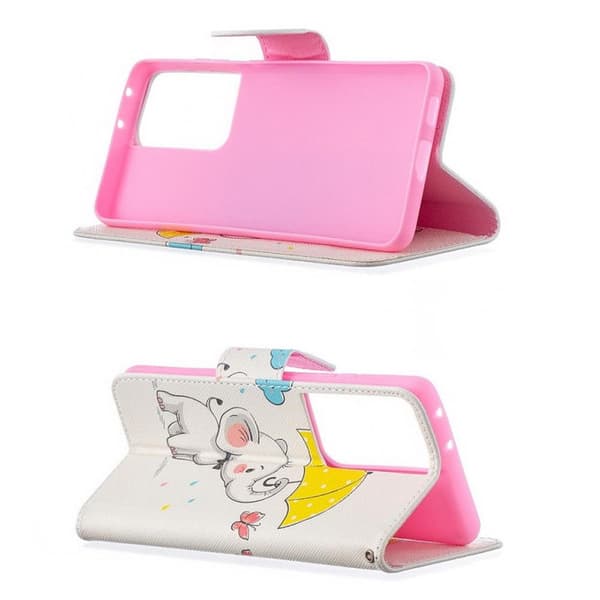 Plånboksfodral Samsung Galaxy S21 Ultra – Elefant med Paraply