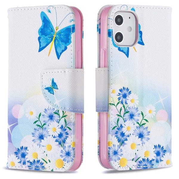 Lompakkokotelo iPhone 12 Mini - Perhosia Ja Kukkia