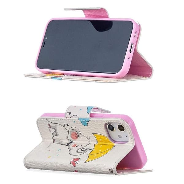 Lompakkokotelo iPhone 12 - Elefantti Sateenvarjolla
