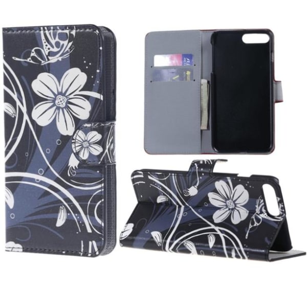 Plånboksfodral Iphone 7 Plus – Svart med Blommor