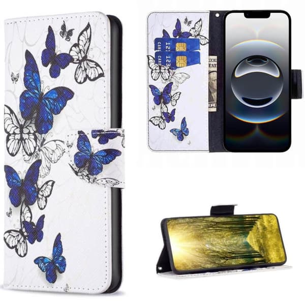 Plånboksfodral Apple iPhone 17e - Blåa och Vita Fjärilar