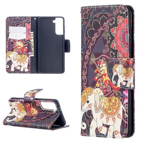 Plånboksfodral Samsung Galaxy S21 FE - Indiskt / Elefant