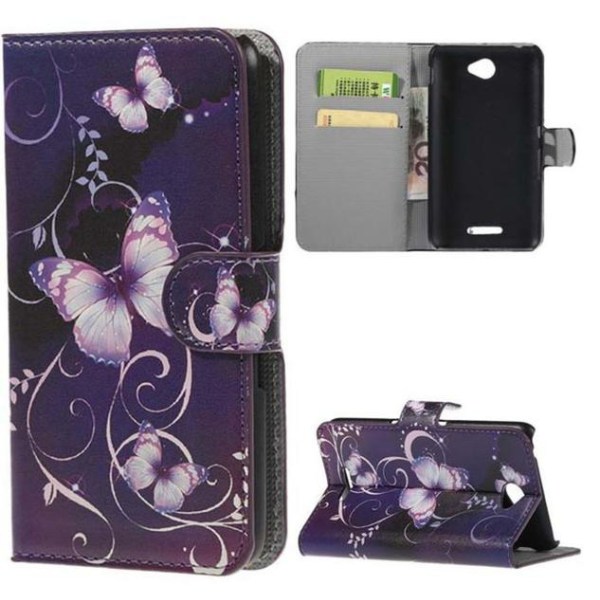 Plånboksfodral Sony Xperia E4 - Lila med Fjärilar
